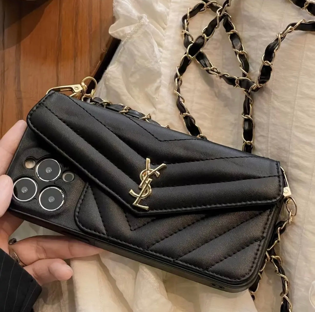 YSL Luxury iPhone Case With Hand Strap