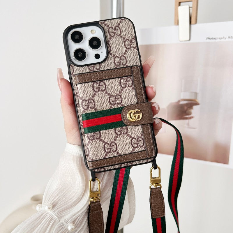 Luxury Gucci iPhone Case With Card Holder And Strap