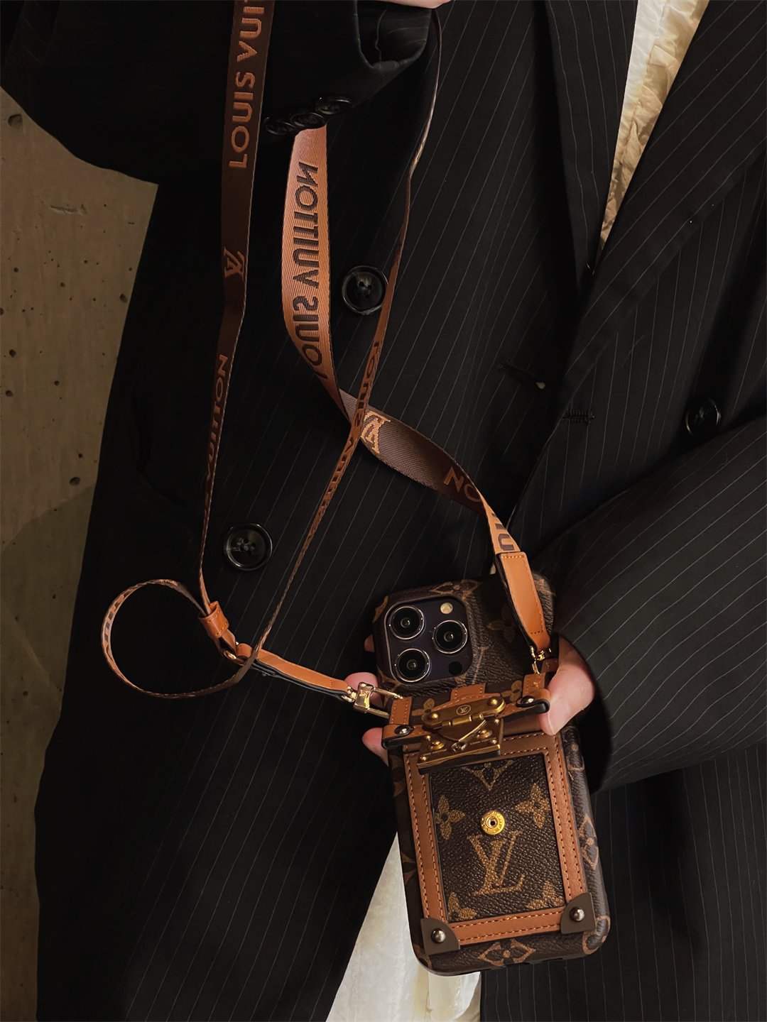 Canvas Louis Vuitton Crossbody iPhone Case With Card Holder