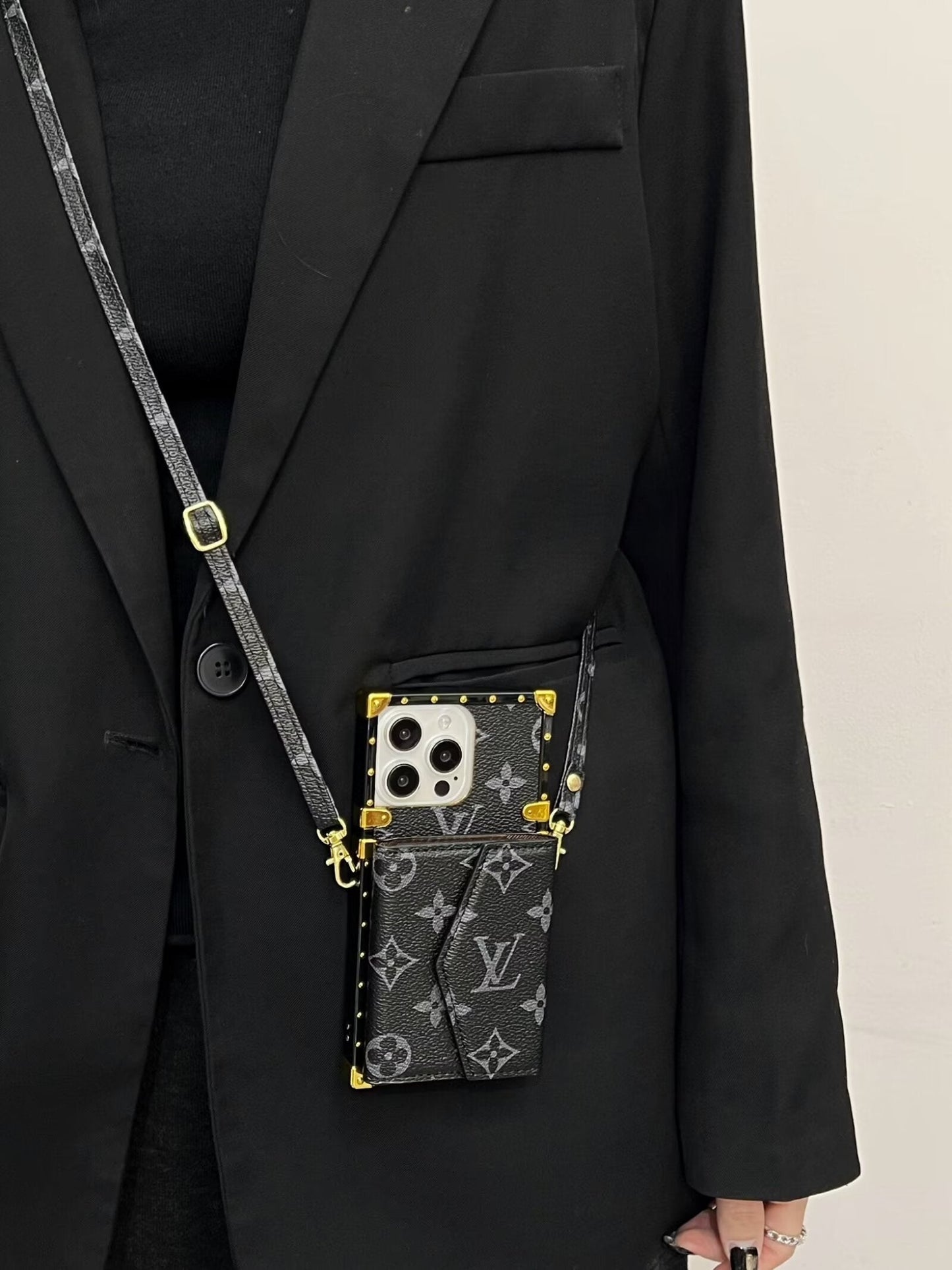 LV LEATHER MONOGRAM IPHONE CASE WITH CARD HOLDER