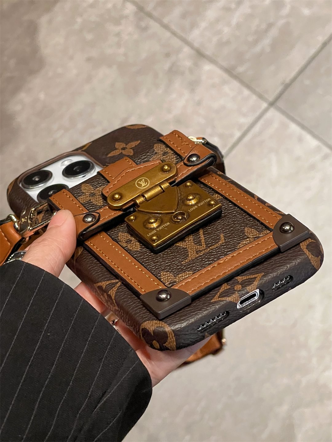 Canvas Louis Vuitton Crossbody iPhone Case With Card Holder