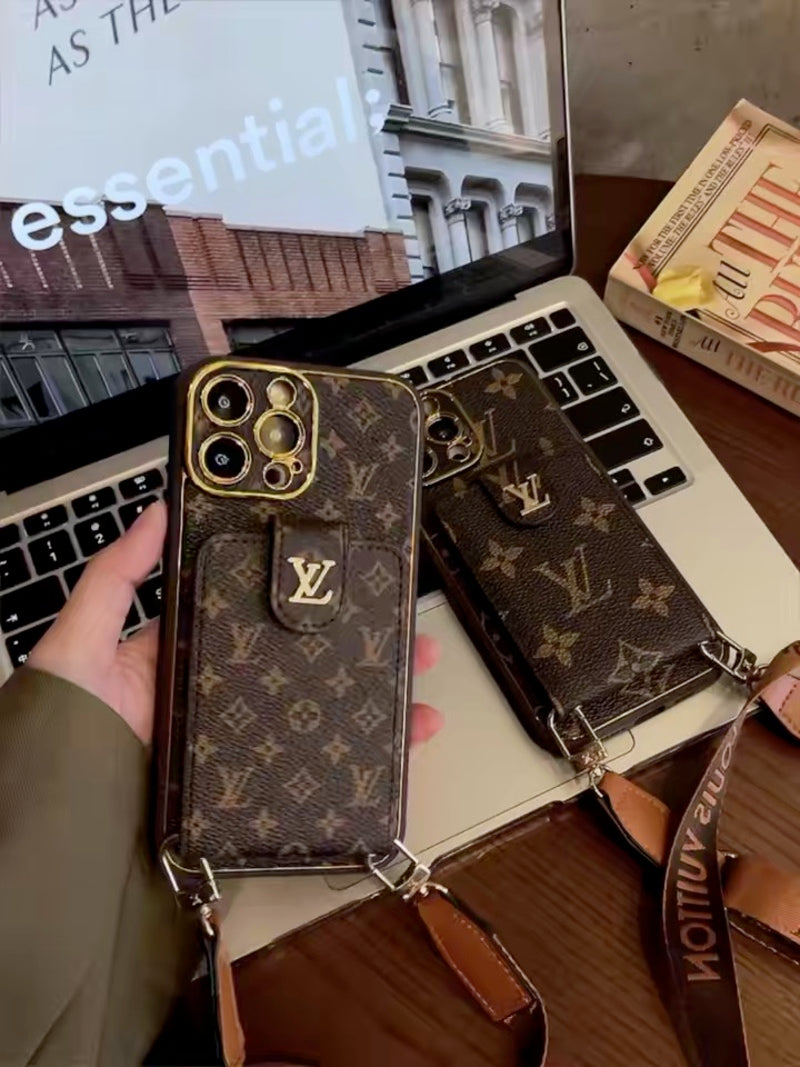 Designer Advanced leather iPhone Case With Card Wallet And Strap Inspired