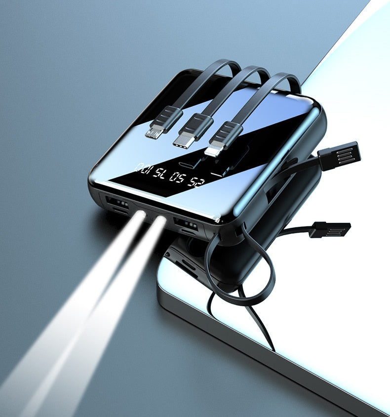 20000mAh Power Bank External Battery Charger Mini Powerbank Built in Cable For  iPhone  Samsung  Huawei Xiaomi Poverbank