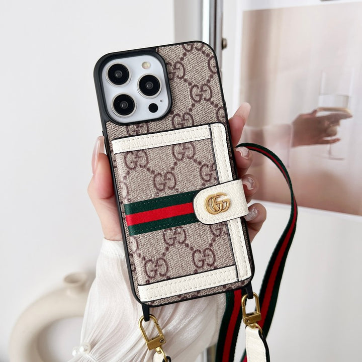 Luxury Gucci iPhone Case With Card Holder And Strap